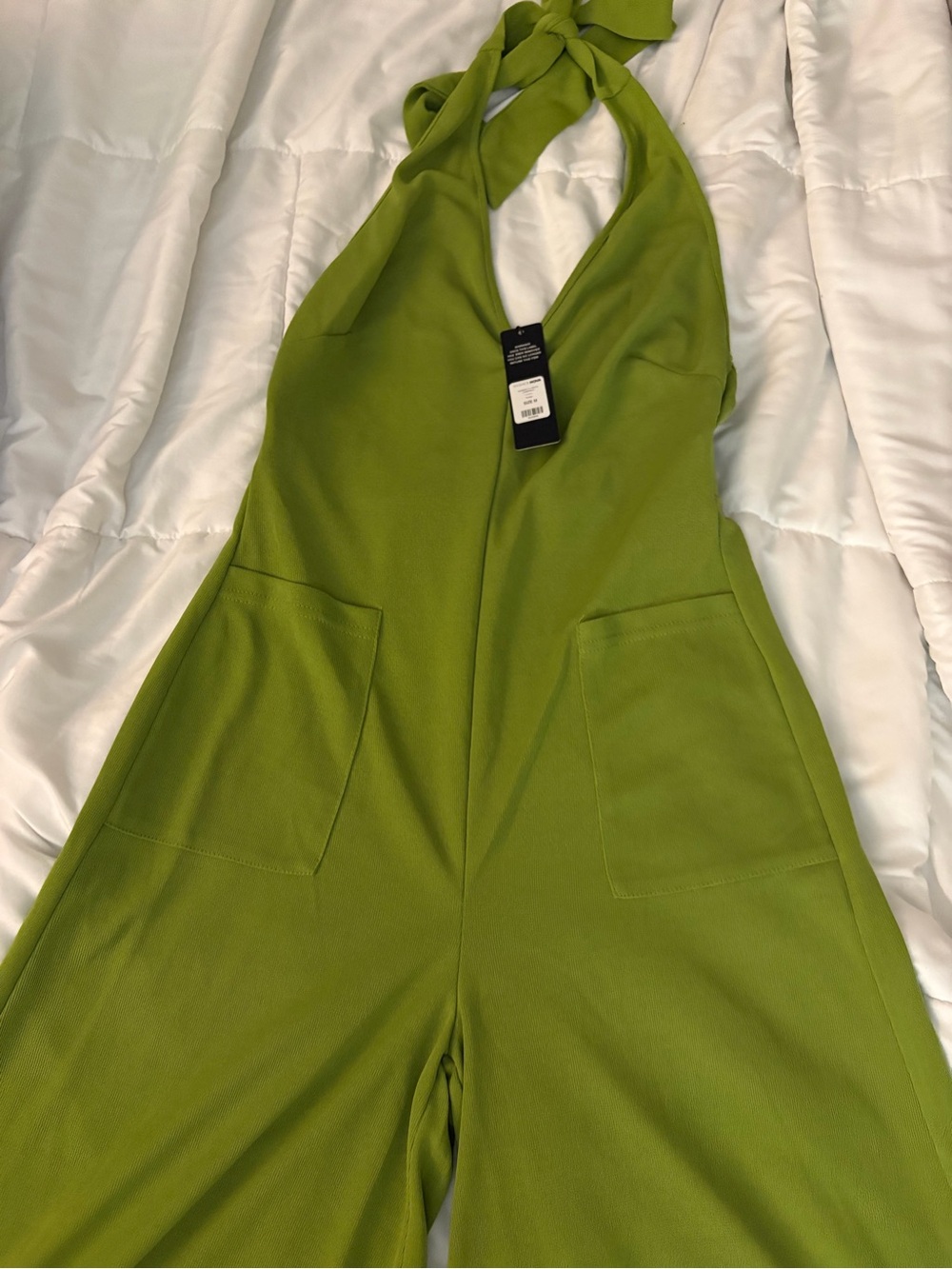 Fashion Nova Olive Green Tie-Neck Halter Jumpsuit